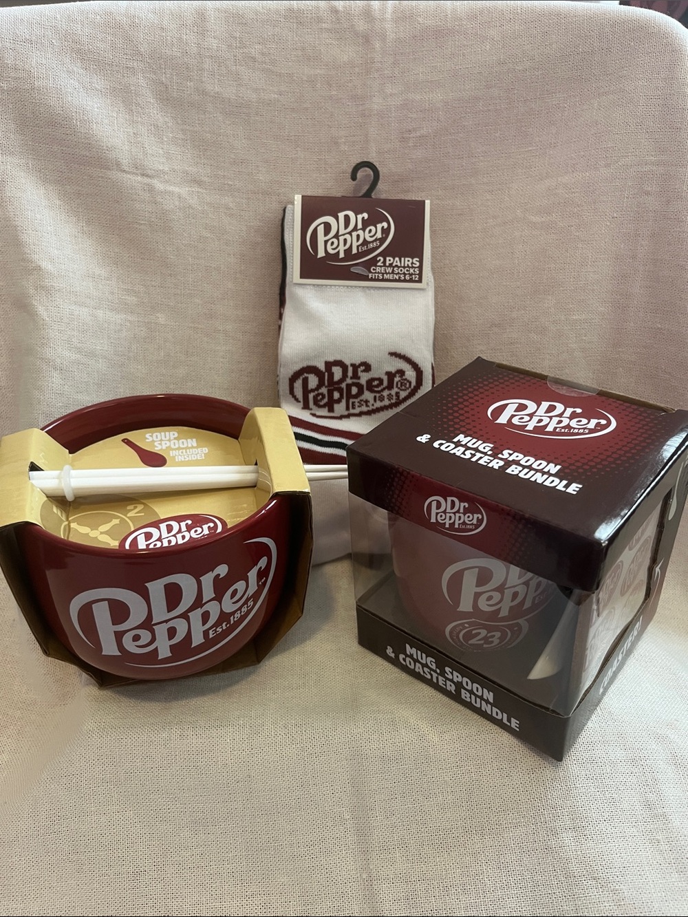Vintage Dr. Pepper Crew Socks - White with Maroon Logo Bundle